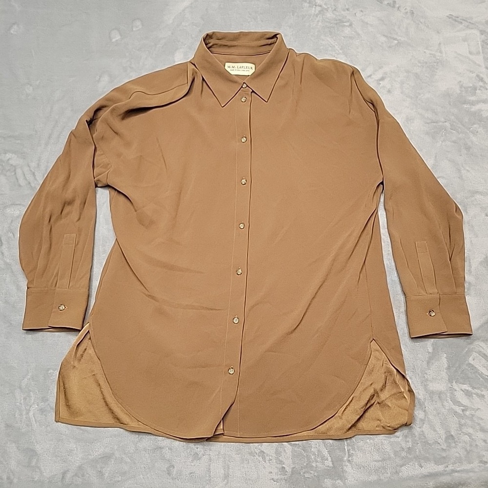M.M. LaFleur Shirt Women Large Brown Button Down Long Sleeve Workwear Career USA
